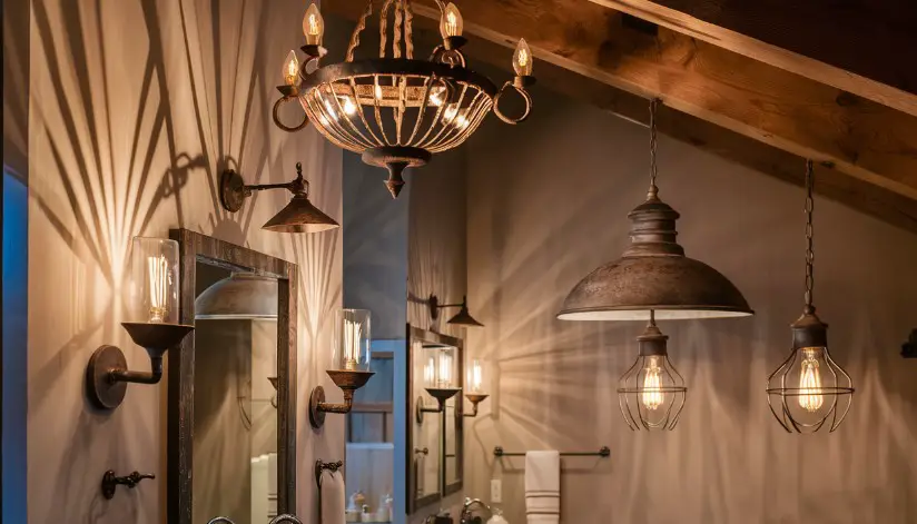 10 Rustic Bathroom Decor Ideas for a Charming Look 3 Choose Rustic Lighting Fixtures