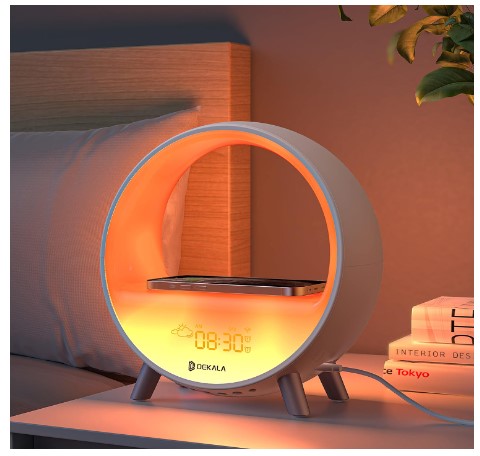 Dekala Arches Sunrise Alarm Clock with 15W Fast Wireless Charging, White Noise Sound Machine Smart Ambient Lamp Gradual Sunrise App & Touch Control Updated Smart Version