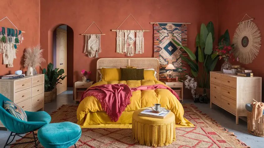 10 Must-Try Bedroom Color Schemes for a Fresh Look 5 Earthy Boho Brights
