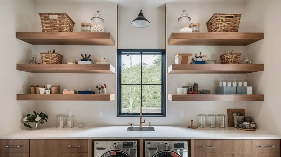 10 Laundry Room Shelving Ideas to Maximize Space 1 Floating Shelves for a Modern Touch