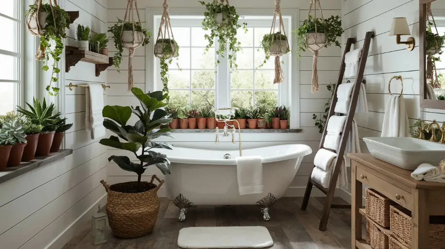 10 DIY Farmhouse Bathroom Décor Ideas You Need to Try 9 Incorporate Greenery
