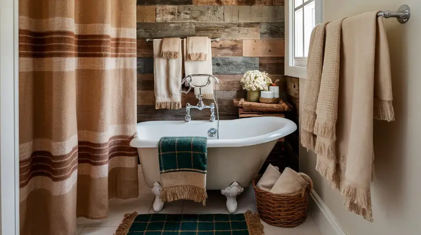 10 Rustic Bathroom Decor Ideas for a Charming Look 5 Incorporate Rustic Textiles