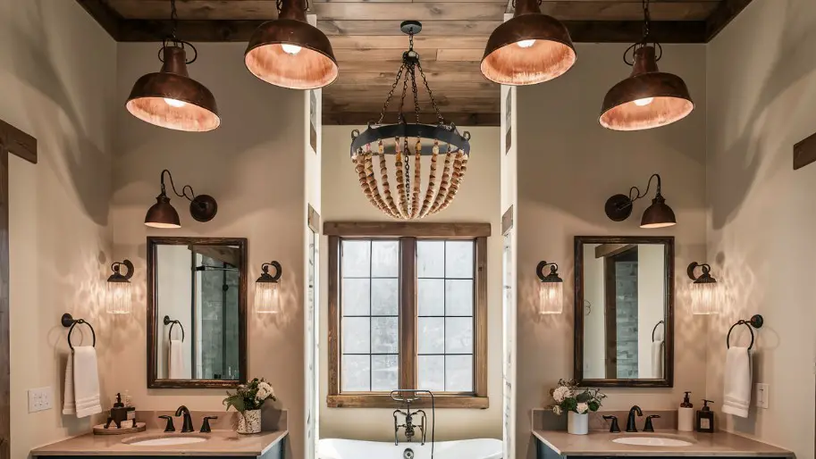 10 DIY Farmhouse Bathroom Décor Ideas You Need to Try 6 Install Farmhouse Lighting