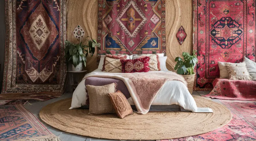 10 Dreamy Boho Bedroom Decor Ideas for a Relaxing Retreat 7 Layer Rugs