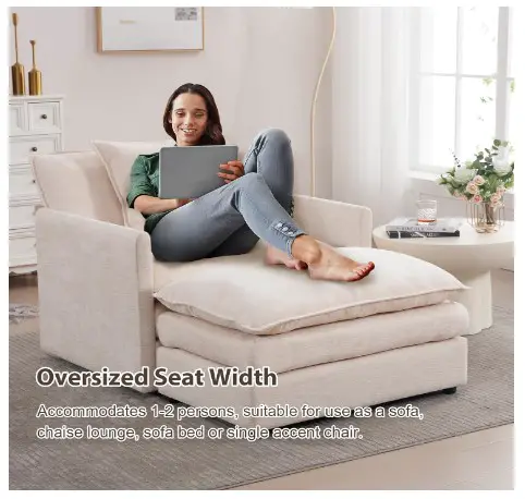 10 Comfy Bedroom Chair Ideas for Relaxing in Style 2 Linyuanwai Chenille Accent Chair with Ottoman,Comfy Oversized Single Sofa Couch Deep Seat Lounge Chair Upholstered Armchair for Living Room Bedroom Office Apartment (Light Coffee)