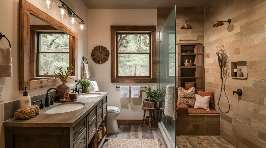 10 Budget-Friendly Small Rustic Bathroom Ideas to Try 10 Natural Stone or Wood Countertops