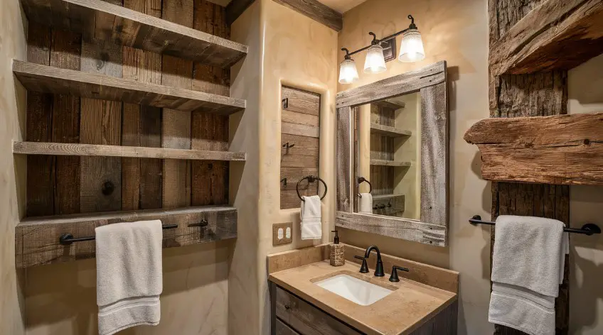10 Budget-Friendly Small Rustic Bathroom Ideas to Try 3 Reclaimed Wood Accents