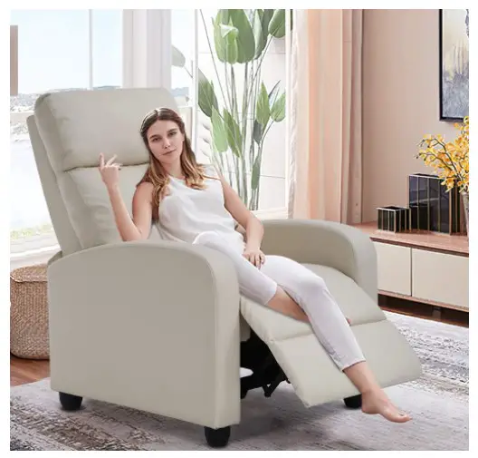 10 Comfy Bedroom Chair Ideas for Relaxing in Style 14 A recliner chair in your bedroom can transform your relaxation experience. The Recliners for Small Spaces feature breathable padded PU leather that offers both comfort and style. Equipped with a massage function, this single sofa recliner provides a luxurious way to unwind after a long day. The built-in footrest adds an extra level of comfort, perfect for reading or watching TV. Ideal for home theater seating, it fits seamlessly into small spaces without compromising on quality. Its modern design and functionality make it an excellent addition to any bedroom.