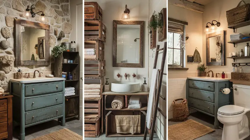 10 Budget-Friendly Small Rustic Bathroom Ideas to Try 8 Repurposed Furniture
