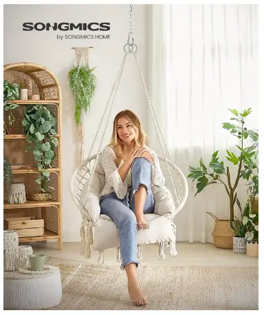 10 Comfy Bedroom Chair Ideas for Relaxing in Style 20 SONGMICS Hanging Chair, Hammock Chair with Large, Thick Cushion, Boho Swing Chair for Bedroom, Patio, Balcony, Garden, Holds up to 264 lb, Accessories Included