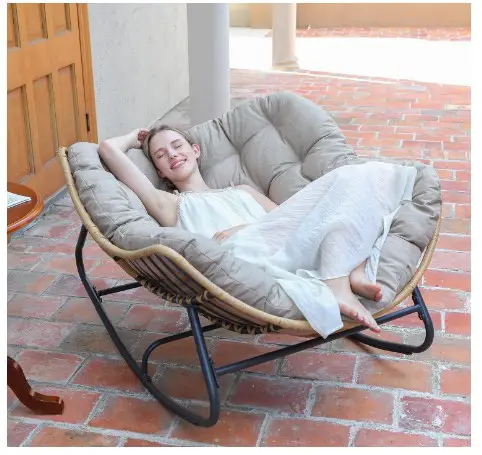 10 Comfy Bedroom Chair Ideas for Relaxing in Style 23 SWITTE Outdoor Rocking Chair, Patio Egg Rocking Chair, Indoor Papasan Chair, Rattan Wicker Lounge Chair, Modern Royal Chair for Bedroom, Living Room, Porch, Garden, Lawn-Beige