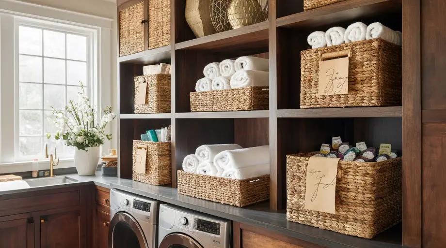 10 Laundry Room Shelving Ideas to Maximize Space 6 Stylish Baskets and Containers