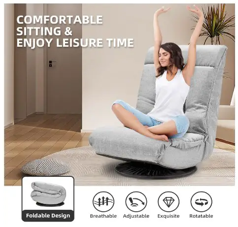 10 Comfy Bedroom Chair Ideas for Relaxing in Style 8 Swivel Floor Chair, 6 Position Adjustable Folding Gaming Chair w/Padded Backrest, Detachable Cover, Reclining Lazy Sofa Chair for Living Room & Bedroom, Grey
