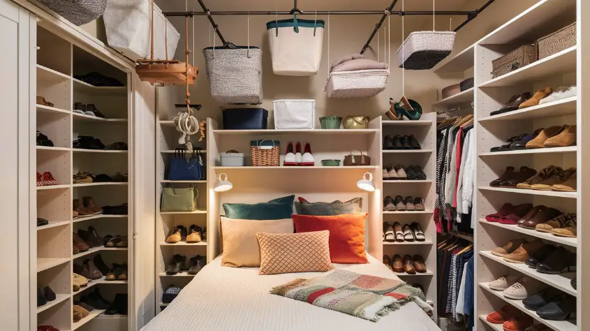10 Storage Ideas for Small Bedrooms That Are Budget-Friendly 7 Use Tension Rods for Extra Storage