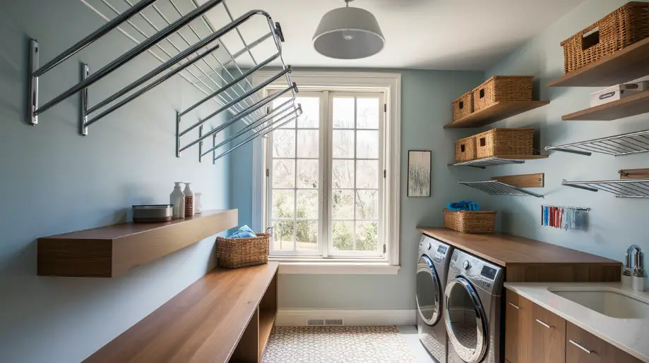10 Laundry Room Shelving Ideas to Maximize Space 4 Wall-Mounted Drying Racks