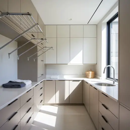 10 Stunning Modern Laundry Room Cabinet Ideas You’ll Love 4 Built-In Drying Racks for Convenience