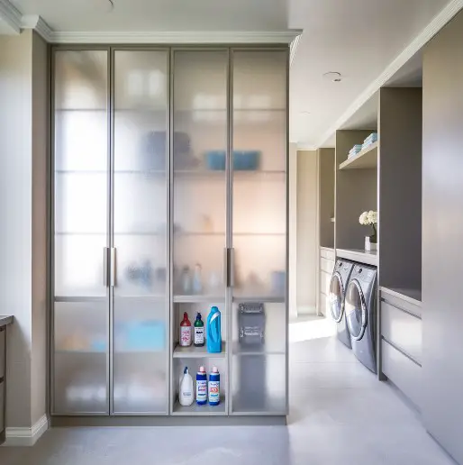 10 Stunning Modern Laundry Room Cabinet Ideas You’ll Love 2 Frosted Glass Cabinets for a Sleek Look