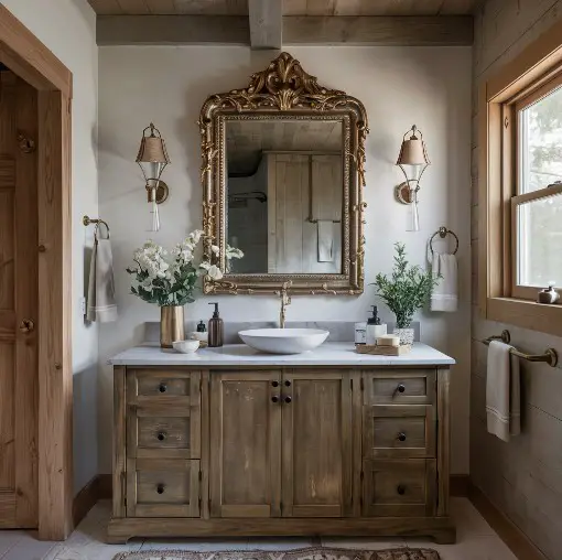 10 Stunning Rustic Bathroom Mirror Ideas to Elevate Your Space 9 Antique Gold Framed Mirrors