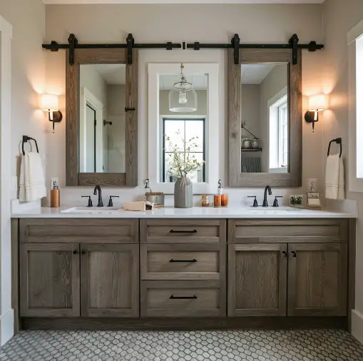 10 Stunning Rustic Bathroom Mirror Ideas to Elevate Your Space 2 Barn Door Style Mirrors