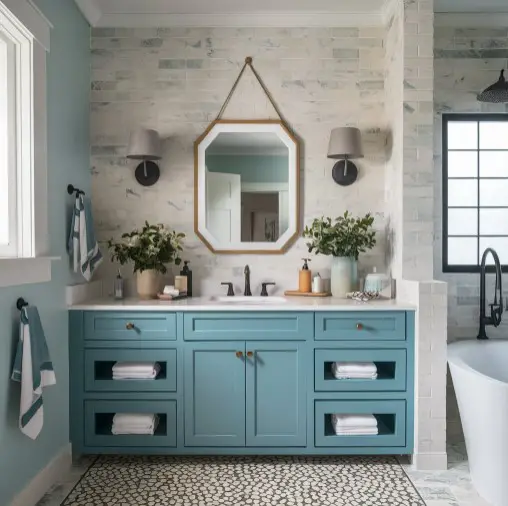 10 Stunning Coastal Bathroom Mirror Ideas You’ll Love 9 Beachy Color Block Mirrors