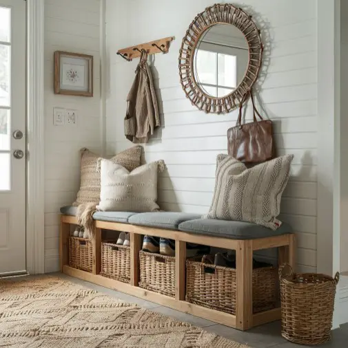 10 Must-See Modern Rustic Entryway Ideas for Your Home 2 Cozy Bench Seating