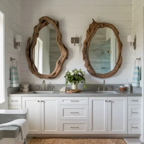 10 Stunning Coastal Bathroom Mirror Ideas You’ll Love 4 Driftwood Mirrors