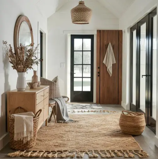 10 Must-See Modern Rustic Entryway Ideas for Your Home 4 Natural Textiles and Rugs