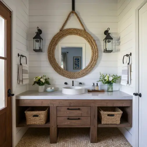 10 Stunning Coastal Bathroom Mirror Ideas You’ll Love 6 Nautical Rope Mirrors
