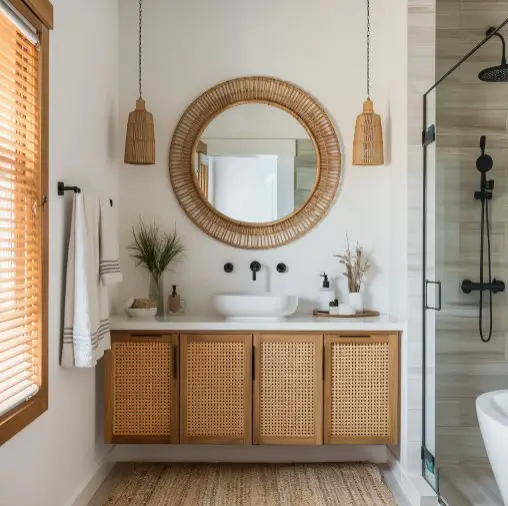 10 Stunning Coastal Bathroom Mirror Ideas You’ll Love 2 Rattan Mirrors