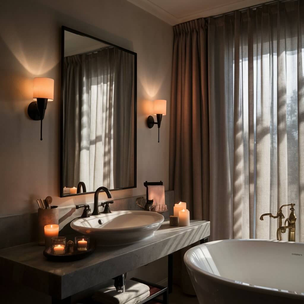 10 Must-Have Spa Bathroom Accessories for a Relaxing Retreat 3 Stylish spa bathroom accessories featuring ambient lighting solutions, including soft-glow LED fixtures, elegant candle arrangements, and soothing color palettes that create a tranquil atmosphere. Perfect for enhancing relaxation and rejuvenation, these lighting solutions complement luxurious bathtubs and serene decor, making your spa-inspired bathroom a peaceful retreat.