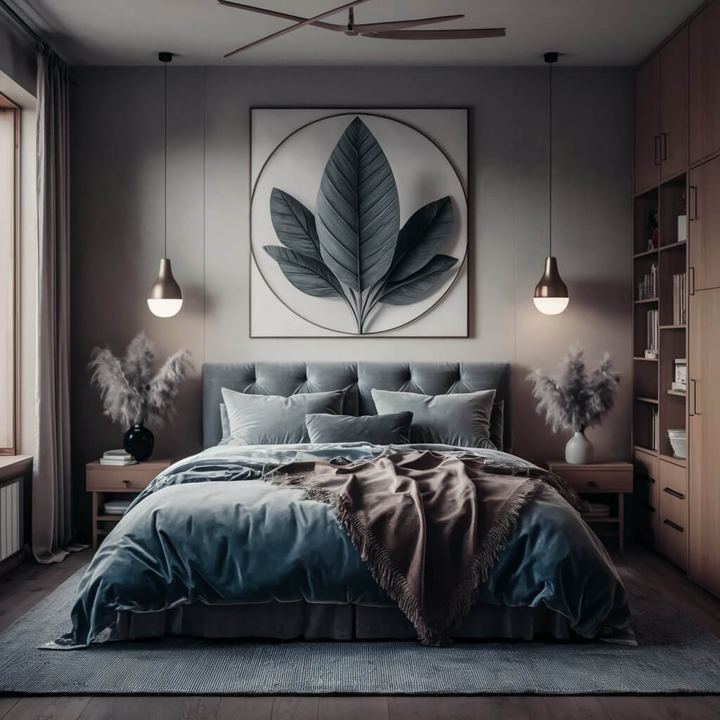 Explore earthy bedroom ideas featuring minimalist decor that blends natural materials and soft color palettes. This serene bedroom showcases a calming environment with neutral tones, wooden accents, and minimalistic furniture, creating a peaceful retreat. Embrace simplicity and warmth in your bedroom design with this stylish approach to earthy aesthetics.