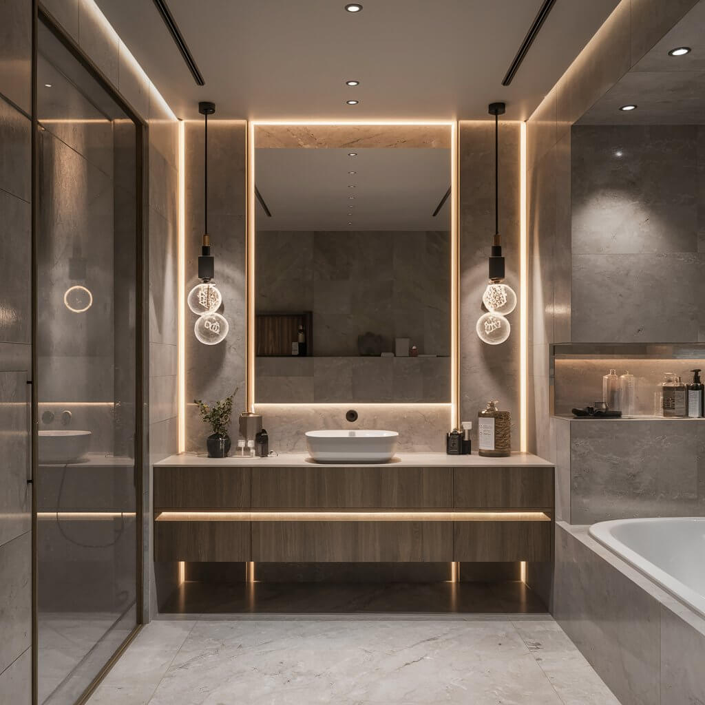 12 Stunning Luxury Bathroom Lighting Ideas to Elevate Your Space 12 Elegant luxury bathroom featuring modern lighting ideas that incorporate smart technology, showcasing sleek fixtures, adjustable LED lights, and automated controls to create a stylish and functional space