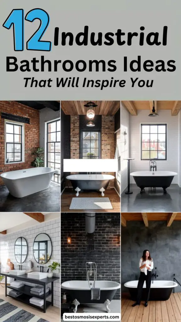 12 Industrial Style Bathroom Ideas That Will Change Your Space Forever 13 Stunning industrial bathroom ideas featuring exposed brick walls, metal accents, and vintage fixtures. The design showcases a sleek freestanding tub, black metal shelving, and warm wooden elements, creating a perfect blend of modern and rustic aesthetics. Ideal inspiration for anyone looking to elevate their bathroom decor with an industrial flair.