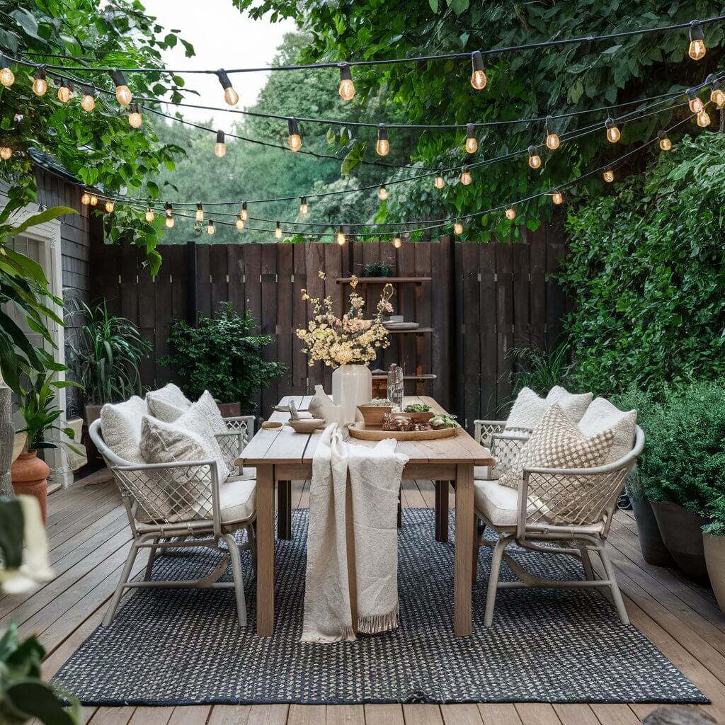 13 Stunning Dining Room Layout Ideas You Need to Try 13 Stylish outdoor dining oasis featuring a modern table set with elegant chairs surrounded by lush greenery, creating a serene ambiance. This dining room layout idea showcases a perfect blend of comfort and nature, ideal for alfresco dining experiences. The arrangement emphasizes open space and natural light, enhancing outdoor gatherings with family and friends.