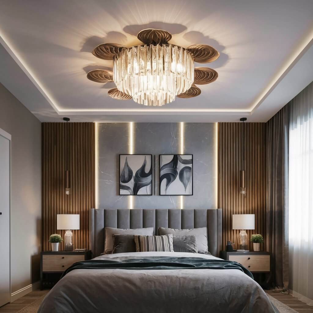 12 Creative Bedroom Décor Light Ideas for Every Style 12 Unique light fixtures illuminating a stylish bedroom, showcasing innovative bedroom decor light ideas that blend functionality with modern design. This image features an array of eye-catching pendant lights and wall sconces, enhancing the room's ambiance while complementing contemporary bedroom aesthetics. Ideal for inspiration on how to incorporate unique lighting solutions into your bedroom decor.