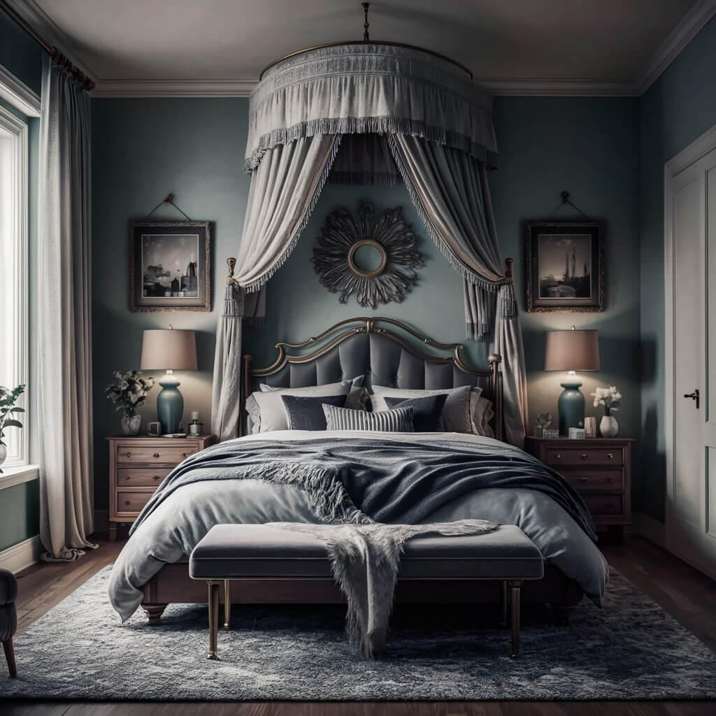 13 Stunning Master Bedroom Headboard Ideas You Need to See 11 Elegant canopy-style headboard for a luxurious bedroom design. This stunning headboard features a sleek frame with draped fabric, creating a cozy and sophisticated focal point for the bed. Perfect for modern and traditional bedrooms, the canopy-style headboard adds a touch of drama and comfort. Ideal for creating a stylish and inviting bedroom retreat with a timeless aesthetic.
