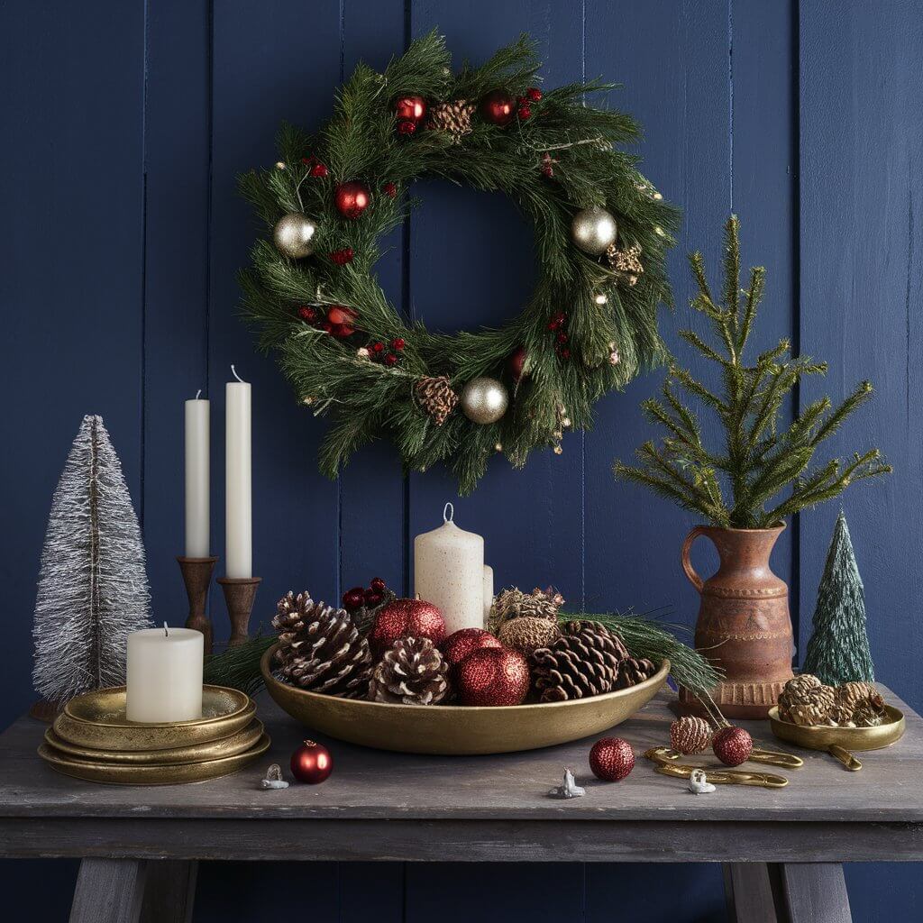 13 Must-Try Christmas Entryway Décor Ideas for a Warm Welcome 11 Charming centerpieces enhancing a festive Christmas entryway decor idea, featuring elegant holiday ornaments, lush greenery, glowing candles, and a cozy winter ambiance that warmly welcomes guests.