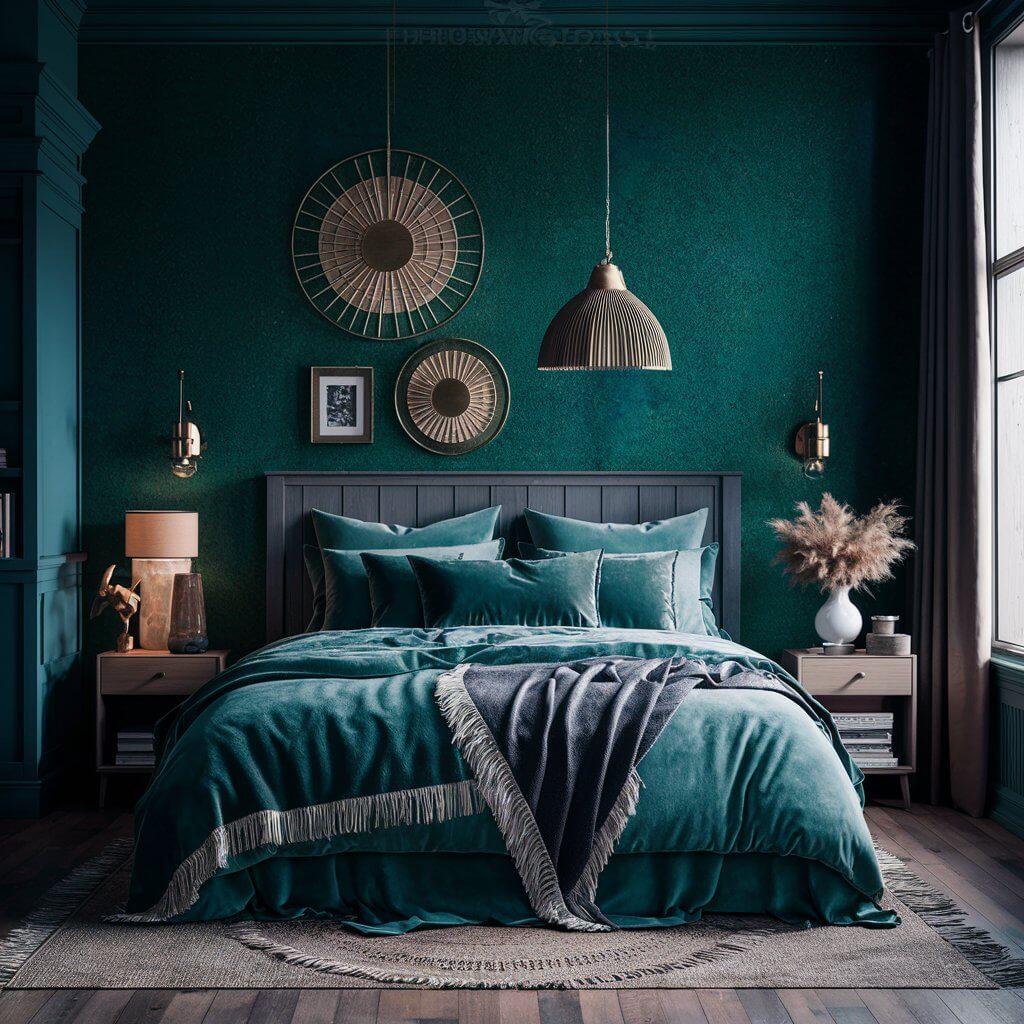 13 Stunning Green Bedroom Wallpaper Ideas You’ll Love 6 Dark Forest Retreat green bedroom wallpaper ideas featuring a rich, deep forest green hue, creating a serene and calming atmosphere. Perfect for nature-inspired bedroom designs, this wallpaper brings a touch of tranquility and sophistication, ideal for a relaxing retreat. Enhance your bedroom decor with luxurious, earthy tones and transform your space into a peaceful sanctuary.