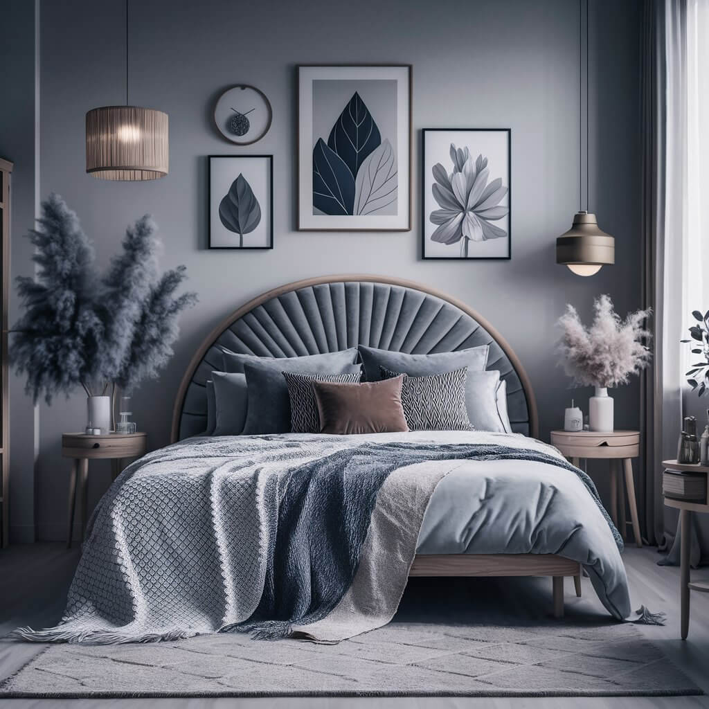 13 Stunning Master Bedroom Headboard Ideas You Need to See 5 Elegant half-moon shaped headboard in a cozy bedroom setting, featuring a modern design with soft, plush upholstery and neutral tones. This unique headboard idea adds a touch of sophistication and style, perfect for enhancing any bedroom decor. Ideal for those seeking creative and luxurious bedroom headboard ideas to elevate their sleeping space.