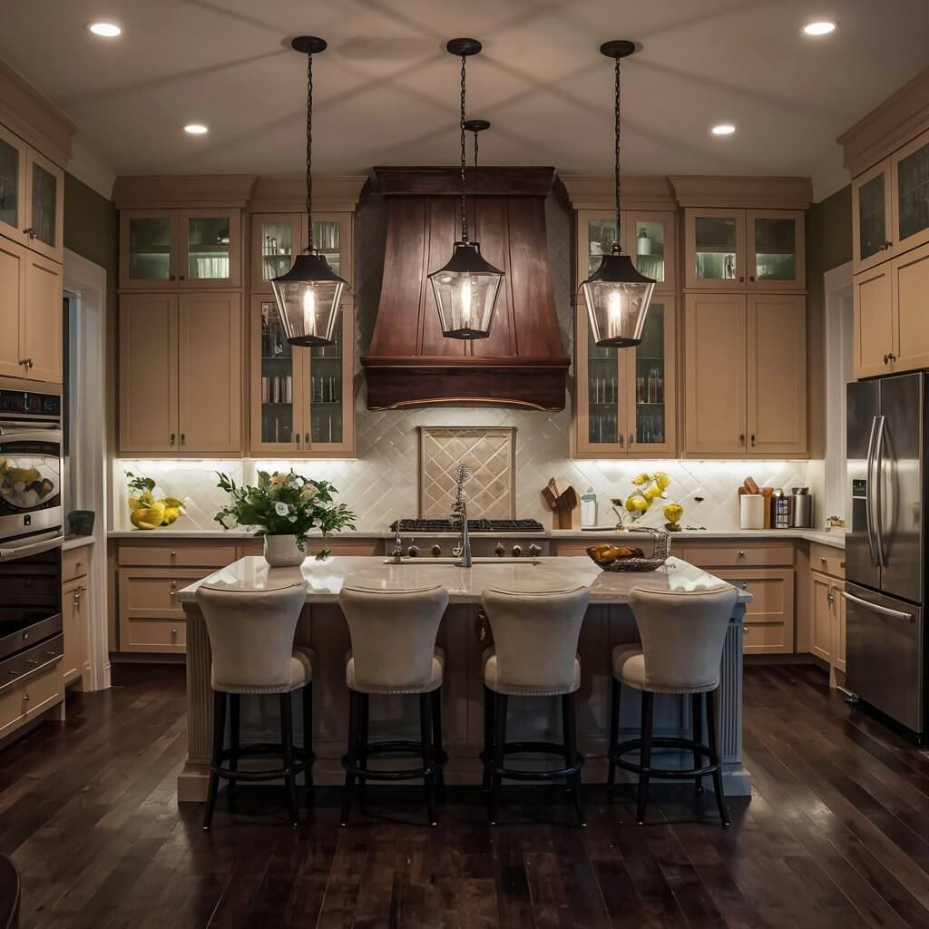 13 Kitchen Lighting Design Ideas That Will Illuminate Your Space 1 Layer Your Lighting in the Kitchen for a Stylish and Functional Space – Discover kitchen lighting ideas that transform your space by combining ambient, task, and accent lighting. This layered lighting setup enhances visibility, ambiance, and depth, perfect for cooking and entertaining. Ideal for modern, rustic, and farmhouse kitchen designs, these lighting ideas showcase the impact of layered light sources, from pendant lights over the island to under-cabinet LEDs, for a well-lit, inviting kitchen.