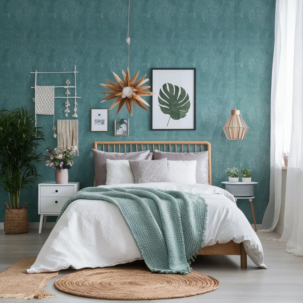 13 Stunning Green Bedroom Wallpaper Ideas You’ll Love 5 Minty Freshness Green Bedroom Wallpaper Ideas showcasing soft mint green tones, creating a calm and refreshing ambiance. Perfect for a serene, modern bedroom design, this wallpaper brings a touch of nature indoors with a light, airy vibe. Ideal for creating a cozy and stylish atmosphere in small or large bedrooms, blending seamlessly with minimalist or organic decor themes.