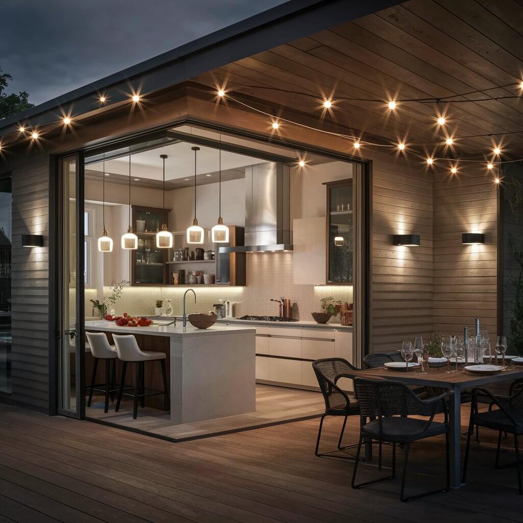 13 Kitchen Lighting Design Ideas That Will Illuminate Your Space 12 Discover stylish and functional kitchen lighting ideas with seamless outdoor lighting integration. This design concept blends indoor and outdoor spaces, creating a cohesive and inviting atmosphere. Enhance your kitchen's ambiance with modern outdoor lighting elements, perfect for illuminating both your kitchen and patio areas. Explore creative ways to integrate outdoor lighting into your kitchen layout for a harmonious, well-lit environment that bridges the indoors and outdoors effortlessly.