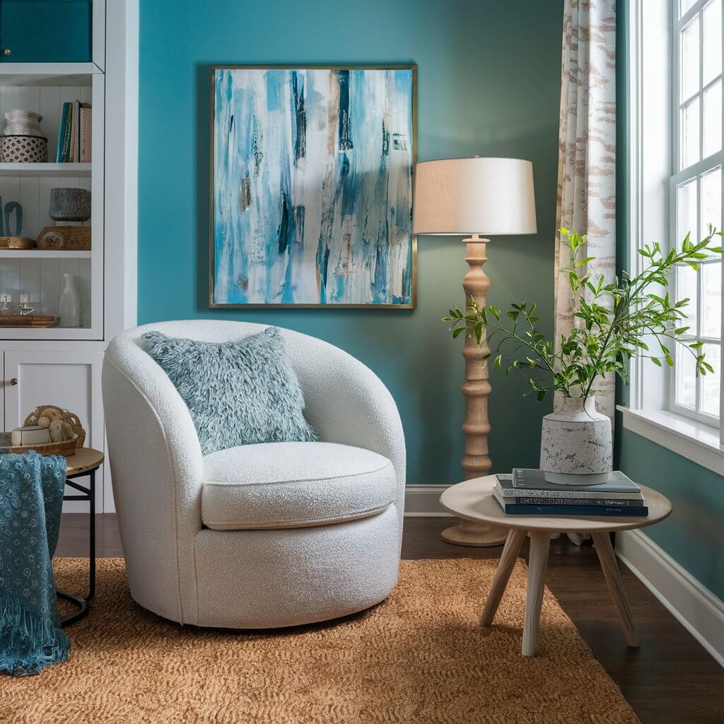 12 Coastal Living Room Chairs Perfect for Lazy Summer Days 4 Elegant upholstered barrel chair in a coastal living room setting, featuring soft, light-colored fabric and curved design. Perfectly complements coastal-themed decor with its relaxed yet sophisticated vibe, ideal for beach-inspired interiors or modern coastal homes.