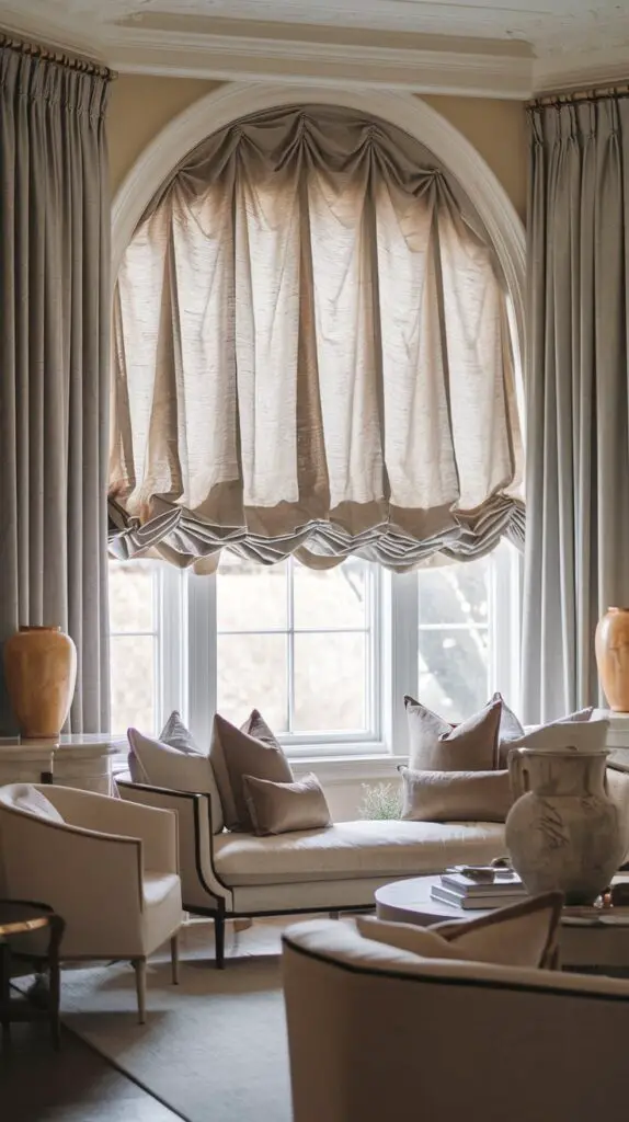 17 Living Room Blinds Ideas to Enhance Natural Light 17 Balloon shades for living room blinds bring elegance and functionality, featuring gathered fabric that adds a cozy, romantic atmosphere. These stylish window coverings provide excellent light control and privacy, making them a versatile and practical choice for any living room decor. Balloon shades transform your space with their luxurious look, blending seamlessly into various interior styles while offering both beauty and functionality.