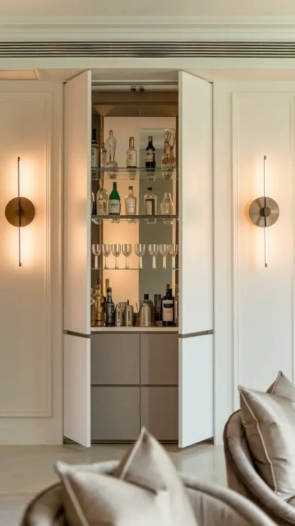 15 Stunning Living Room Modern Bar Cabinet Ideas to Elevate Your Space 7 Hidden bar cabinets for modern living room design: A stylish and practical storage solution that blends seamlessly into your decor. These minimalist hidden bar cabinets keep your living room tidy and organized, offering discreet storage for drinks and barware without sacrificing style. Ideal for entertaining, they can be customized to fit your specific needs and preferences. Whether you're looking for a sleek, modern setup or a DIY project to personalize your space, hidden bar cabinets add both functionality and a clean, sophisticated aesthetic to your living room.