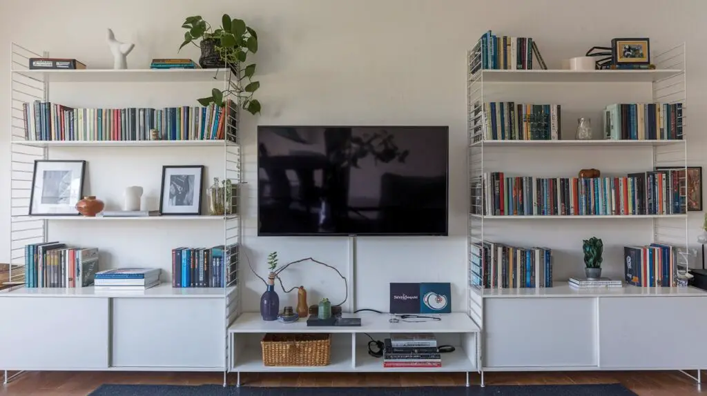 Living Room Bookshelves with TV Ideas