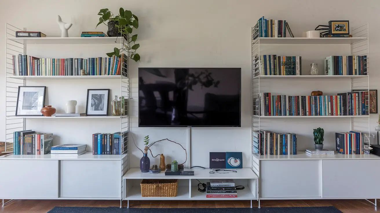 Living Room Bookshelves with TV Ideas