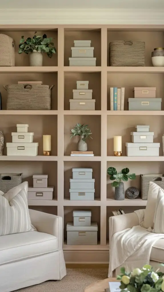 Living Room Bookshelf Décor Ideas: 15 Ways to Add Color and Texture 10 Living Room Bookshelf Wall Ideas with Decorative Boxes – Organize and add style to your space with decorative boxes on your bookshelf. These functional accents can store remote controls, coasters, or magazines while maintaining a clean and tidy living room. Available in various sizes, shapes, and materials, decorative boxes enhance the visual appeal of your bookshelf and complement your living room's color scheme. By hiding clutter, these stylish boxes contribute to a well-organized, inviting atmosphere, perfect for entertaining guests or relaxing with family.