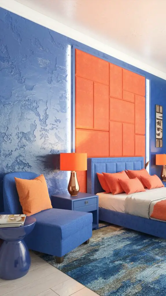 15 Stunning Blue and Orange Bedroom Ideas for a Modern Aesthetic 4 Blue Accent Wall