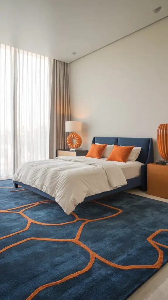 15 Stunning Blue and Orange Bedroom Ideas for a Modern Aesthetic 8 Blue Rugs